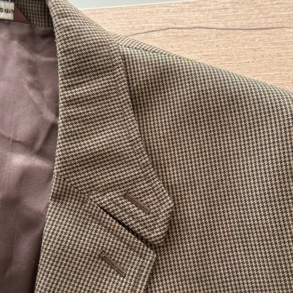 VTG Perry Ellis Houndstooth Tweed Professor Academia Elbow Patch Blazer 44 Reg